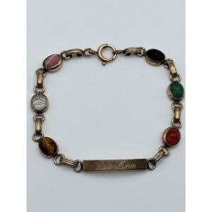 Vintage Admark GF Gold Filled Multicolor Scarab Gemstone 'Sue Ann' Name Bracelet